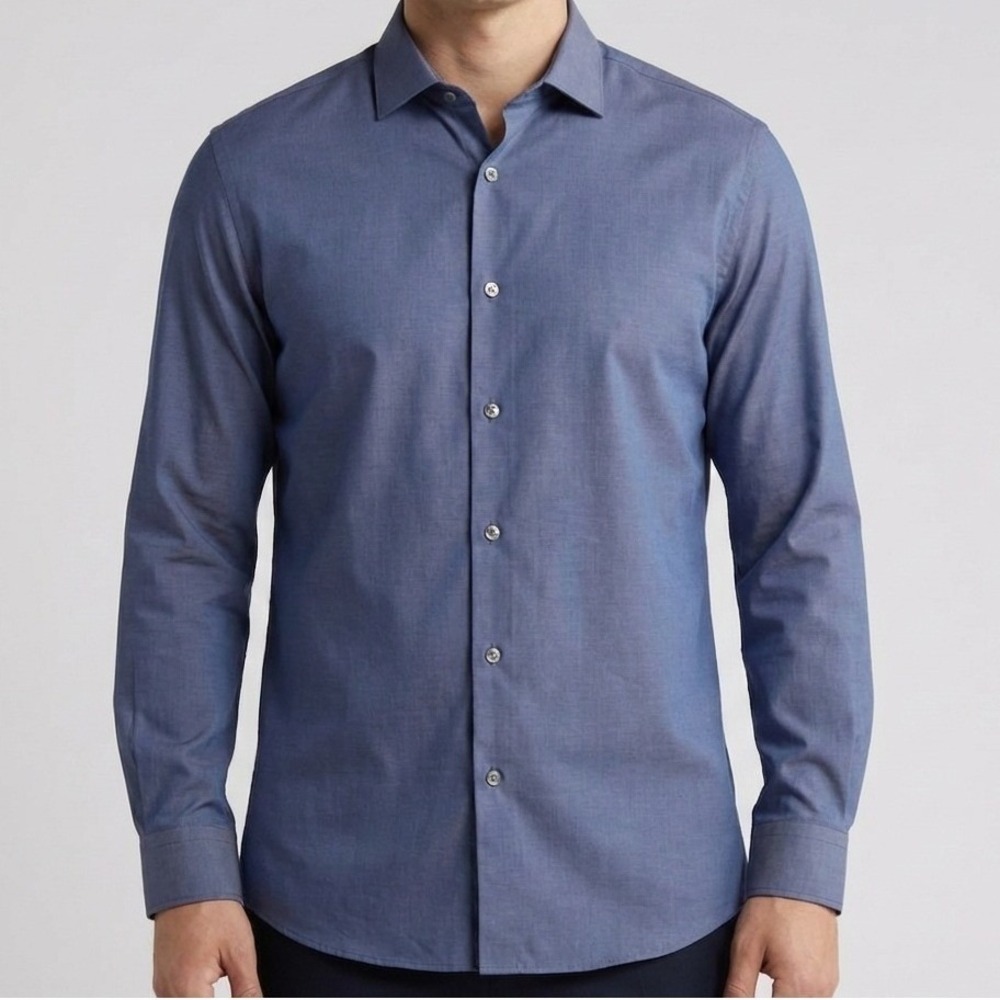 Marc Anthony Mens Slim Fit Blue Dress Shirt Size XL Cotton Long Sleeve Button Up